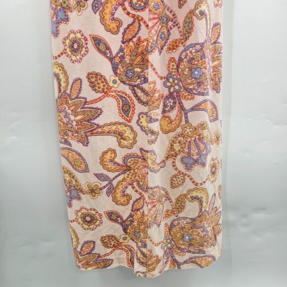 Vintage Sears At Home Wear Belted Robe M/L Paisley Print Fleece Pockets Pink 70s - Picture 5 of 7